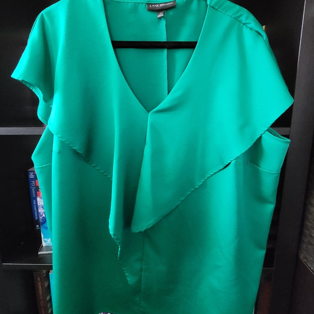 Lane Bryant Green Capped Sleeve Dress Shirt